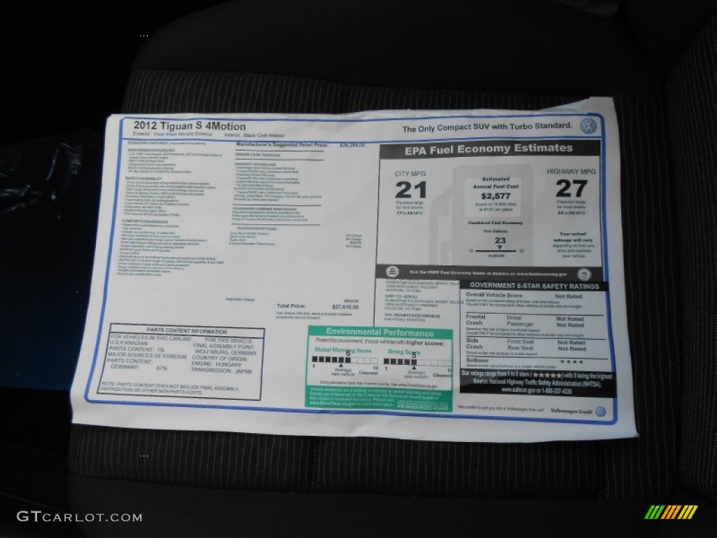 2012 Tiguan S 4Motion - Deep Black Metallic / Black photo #21