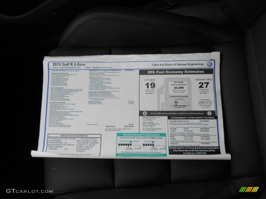 2012 Volkswagen Golf R 2 Door 4Motion Window Sticker Photos