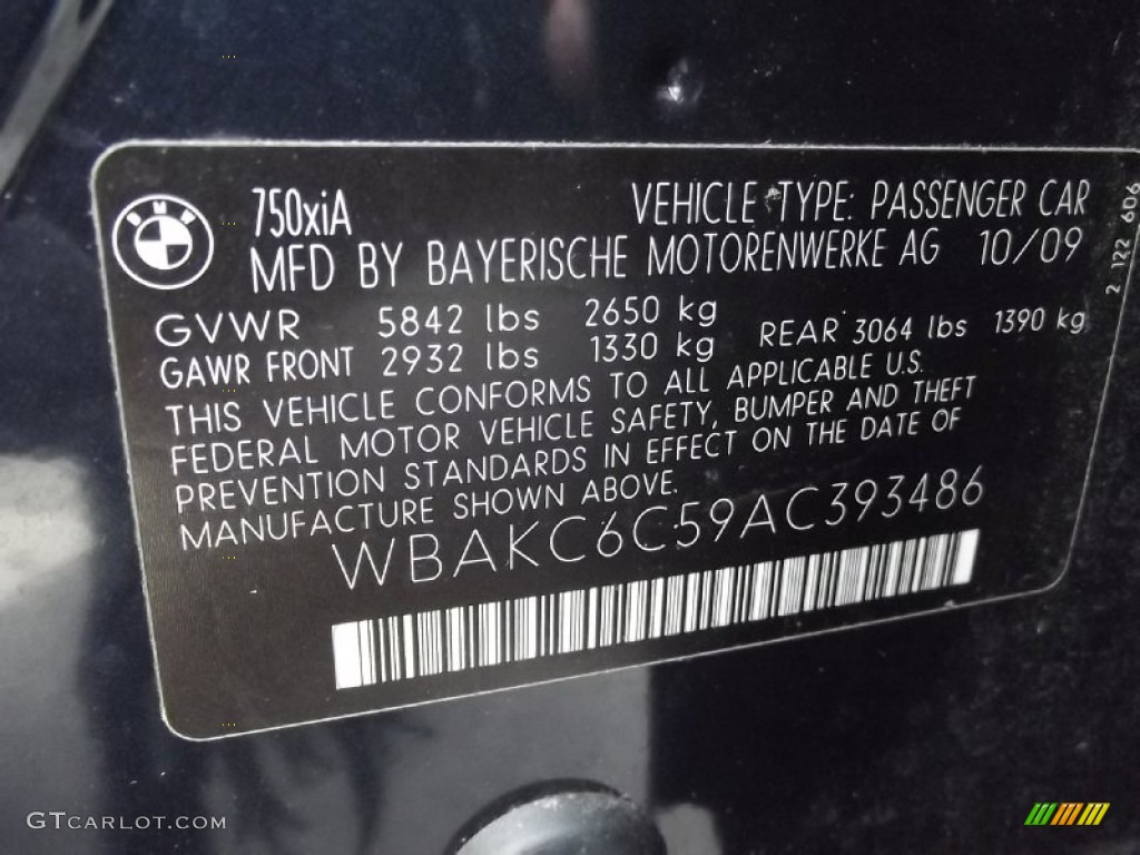 2010 BMW 7 Series 750i xDrive Sedan Info Tag Photos