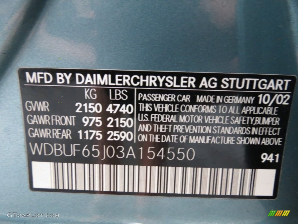2003 E Color Code 941 for Wedgewood Blue Metallic Photo #74488742
