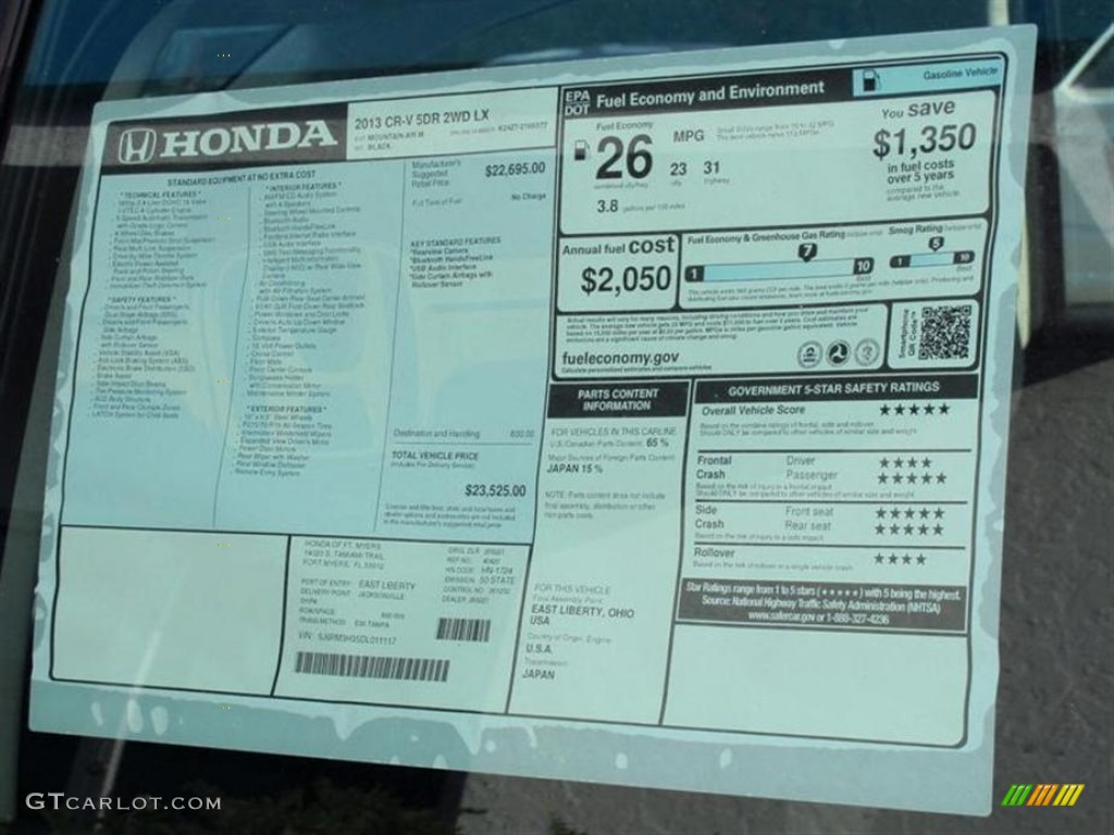 2013 Honda CR-V LX Window Sticker Photo #74493116