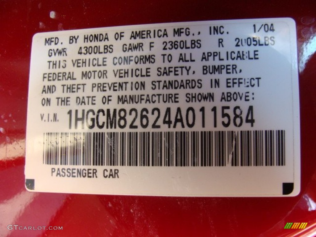 2004 Accord EX V6 Coupe - San Marino Red Pearl / Ivory photo #28