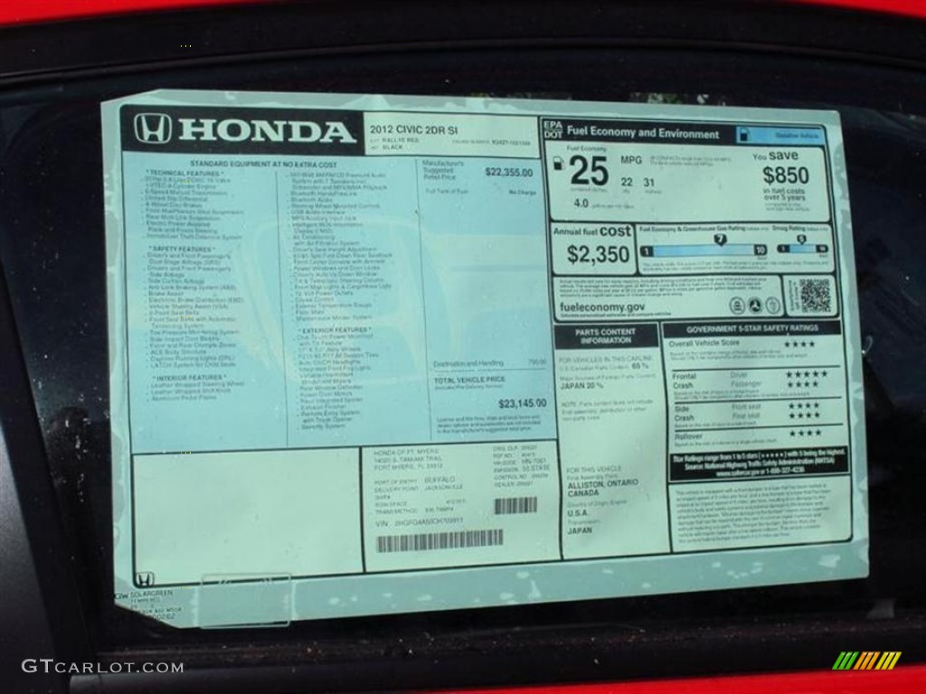 2012 Civic Si Coupe - Rallye Red / Black photo #8