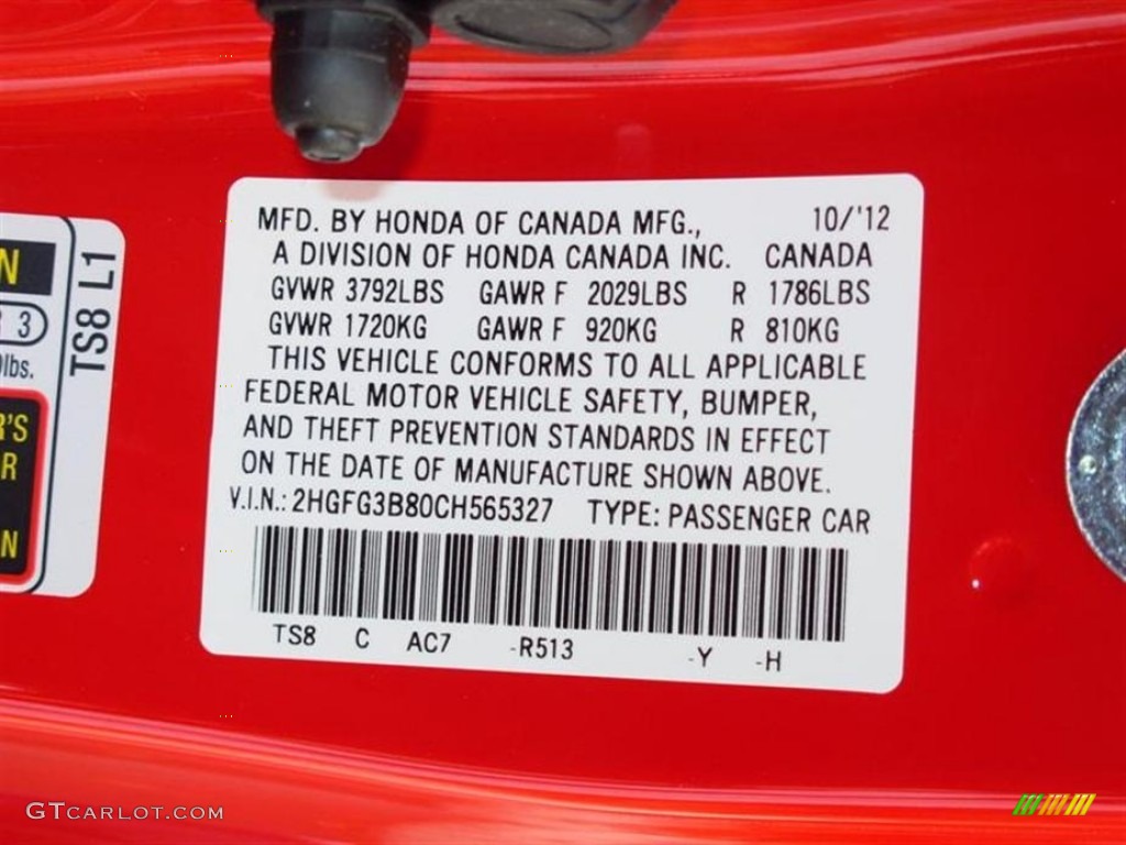 2012 Civic EX Coupe - Rallye Red / Gray photo #10