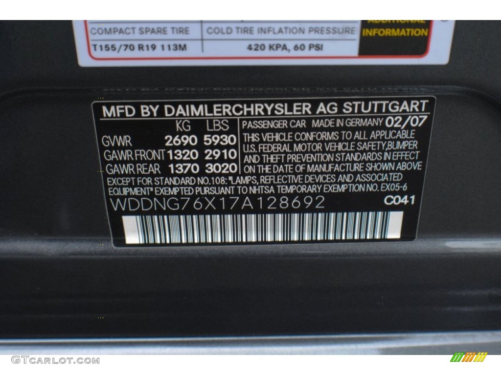 2007 Mercedes-Benz S 600 Sedan Color Code Photos