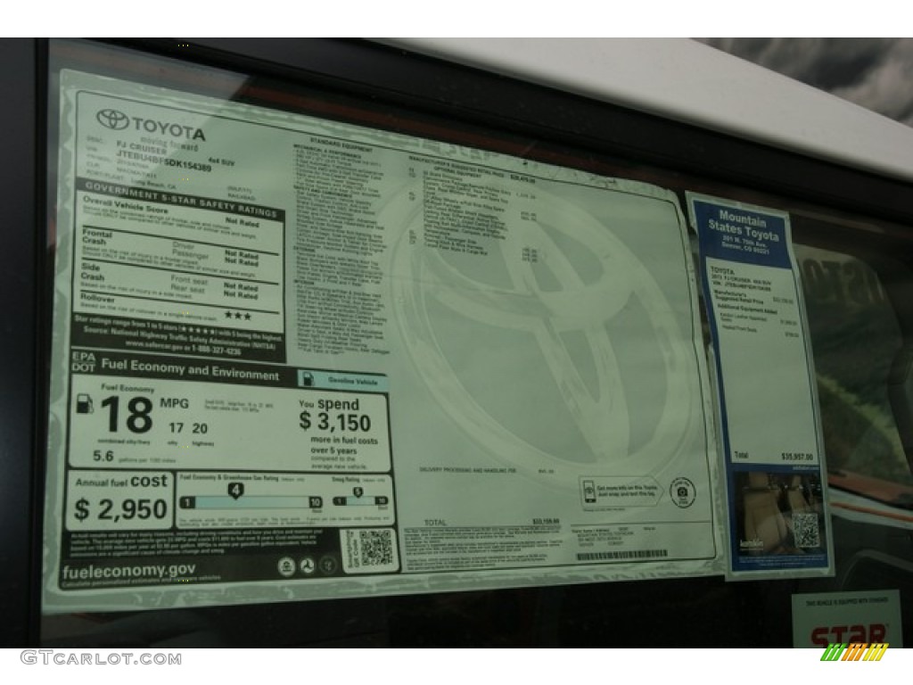 2013 Toyota FJ Cruiser 4WD Window Sticker Photo #74500529
