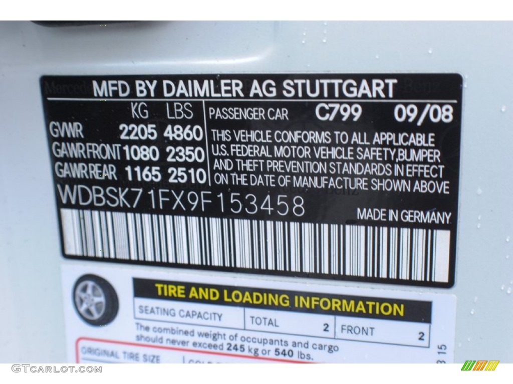 2009 SL Color Code 799 for Diamond White Metallic Photo #74500781