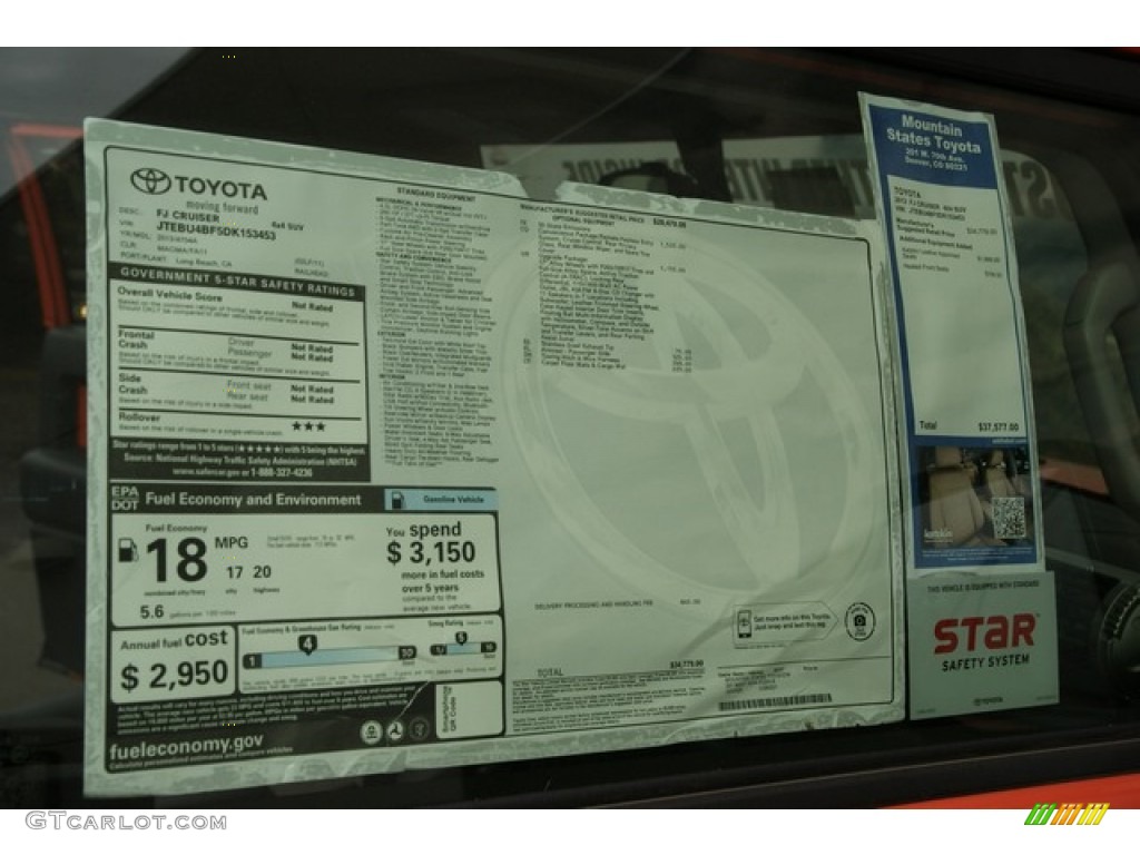 2013 Toyota FJ Cruiser 4WD Window Sticker Photo #74500925