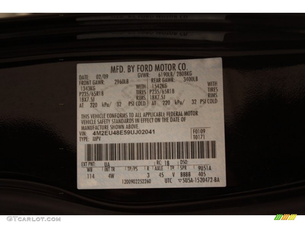2009 Mercury Mountaineer Premier AWD Color Code Photos
