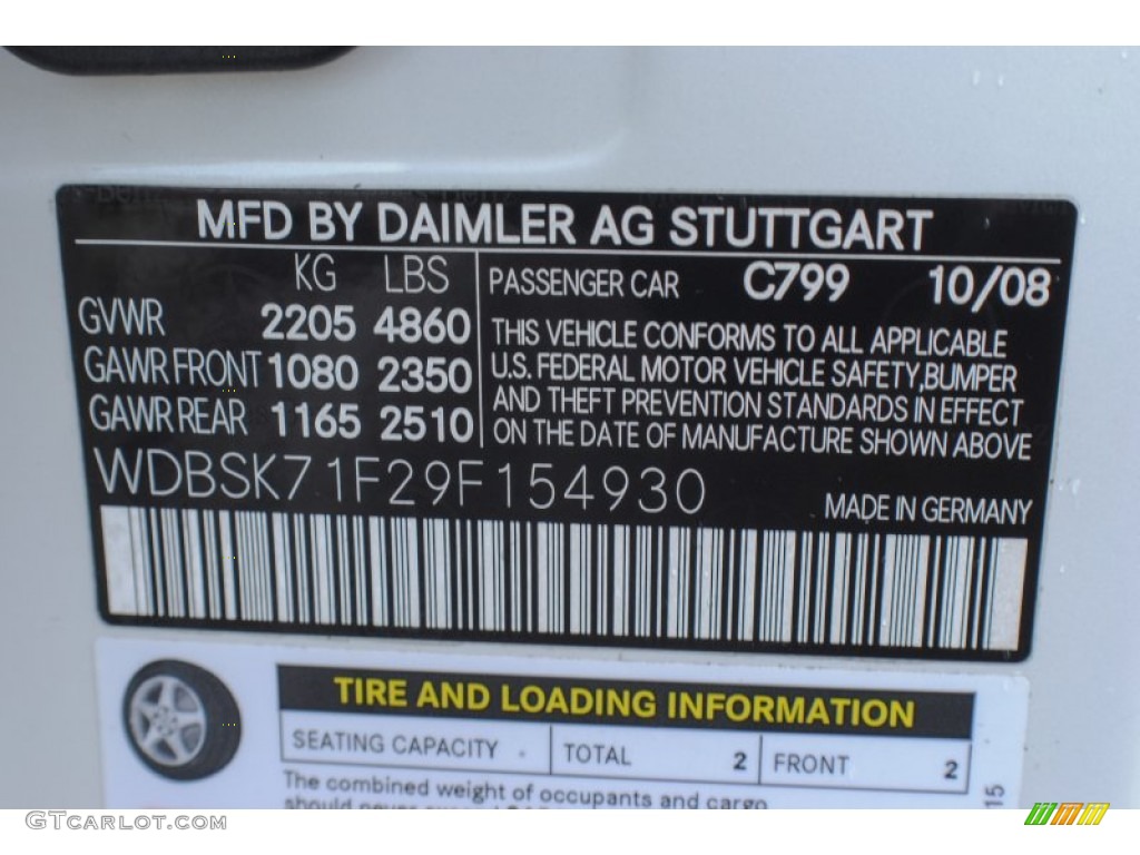 2009 SL Color Code 799 for Diamond White Metallic Photo #74501750