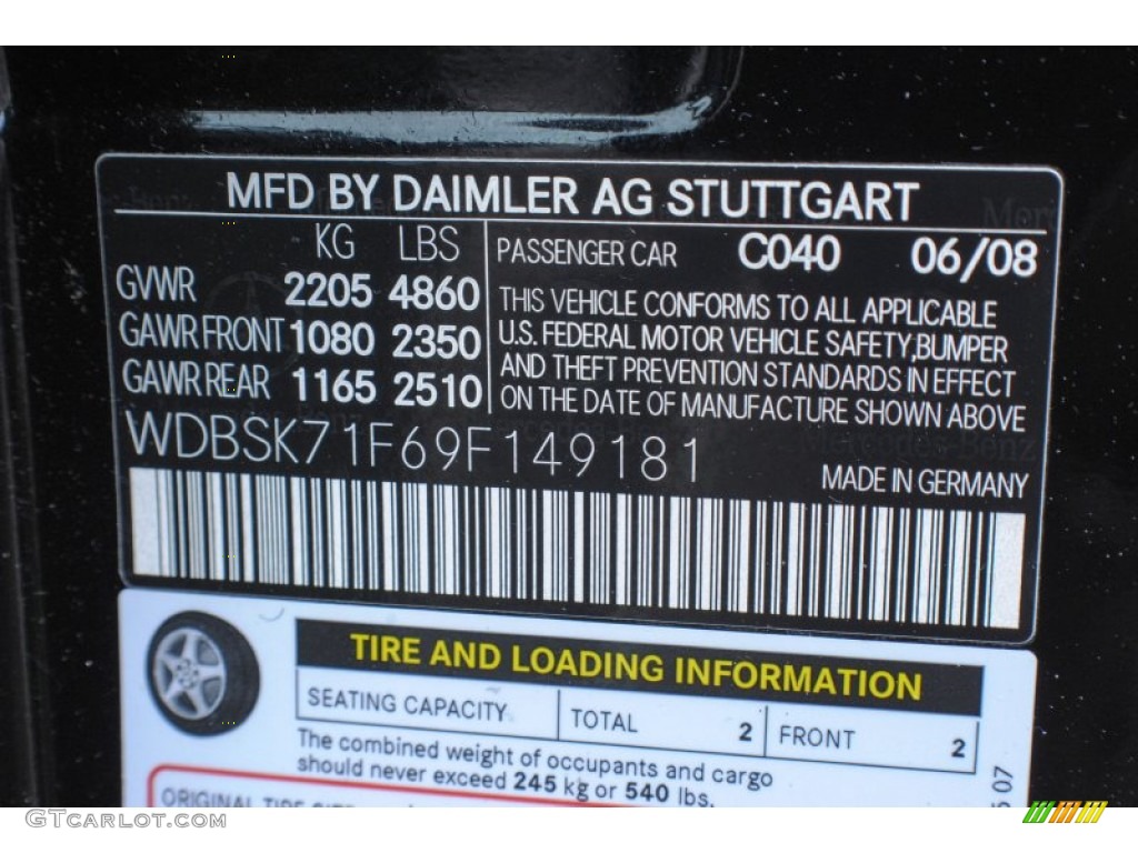 2009 SL Color Code 040 for Black Photo #74503148