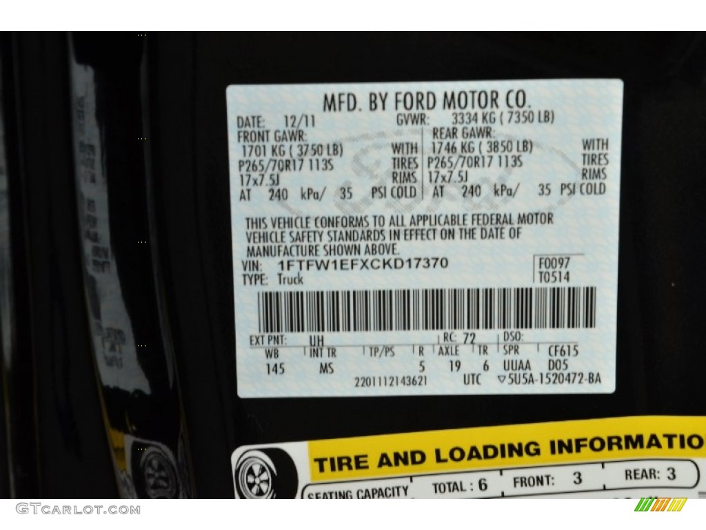 UH 2012 Ford F150 XLT SuperCrew 4x4 Parts
