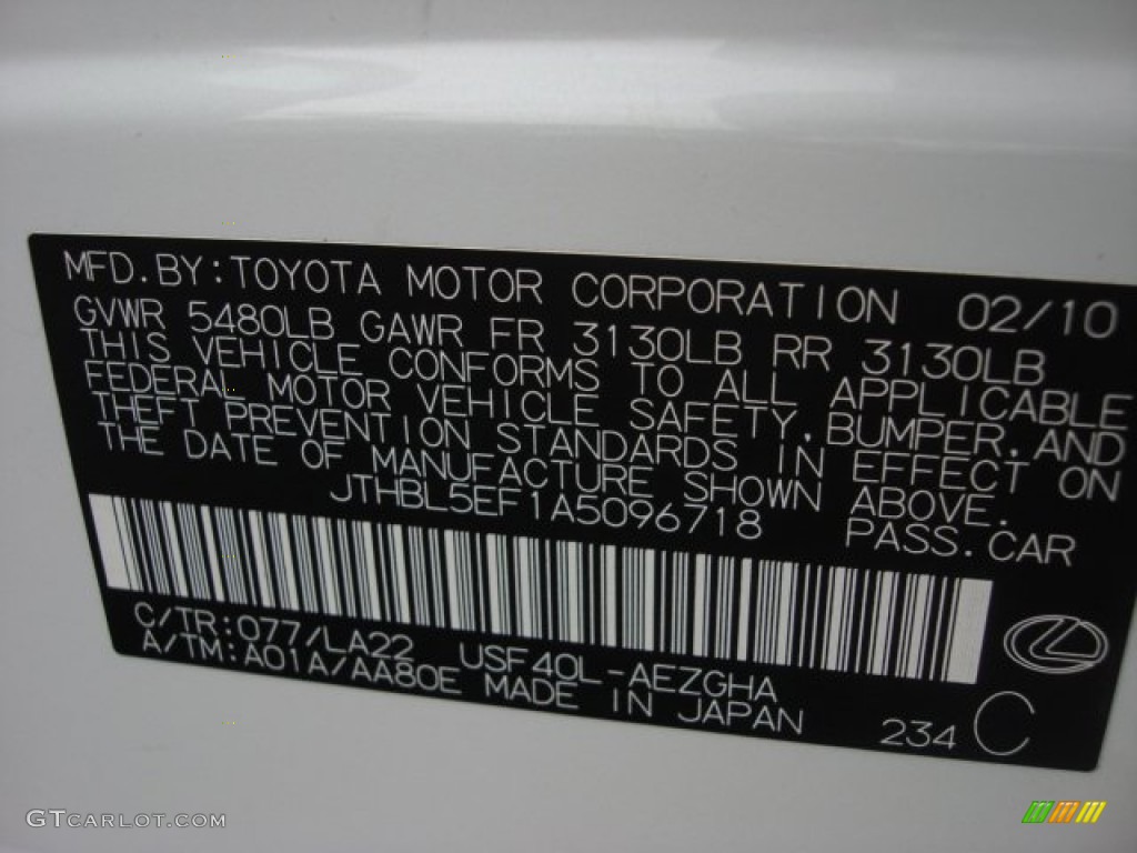 2010 LS Color Code 077 for Starfire Pearl Photo #74508008