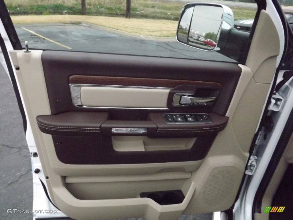 2013 Ram 1500 Laramie Crew Cab 4x4 Canyon Brown/Light Frost Beige Door Panel Photo #74508710