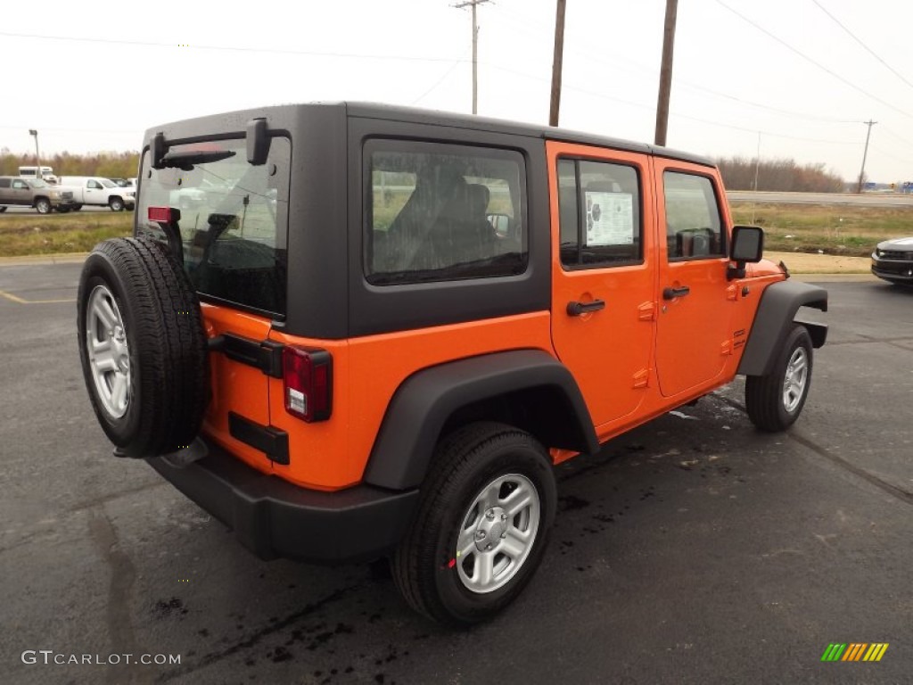 Crush Orange 2013 Jeep Wrangler Unlimited Sport 4x4 Right Hand Drive Exterior Photo #74509022