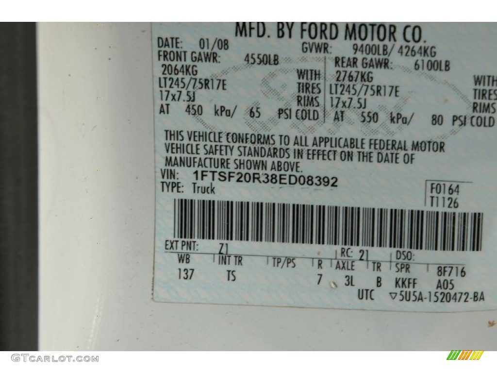 2008 F250 Super Duty Color Code Z1 for Oxford White Photo #74510741