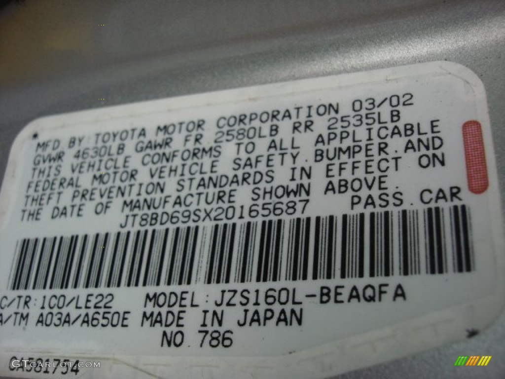 2002 GS Color Code 1C0 for Millennium Silver Metallic Photo #74513967