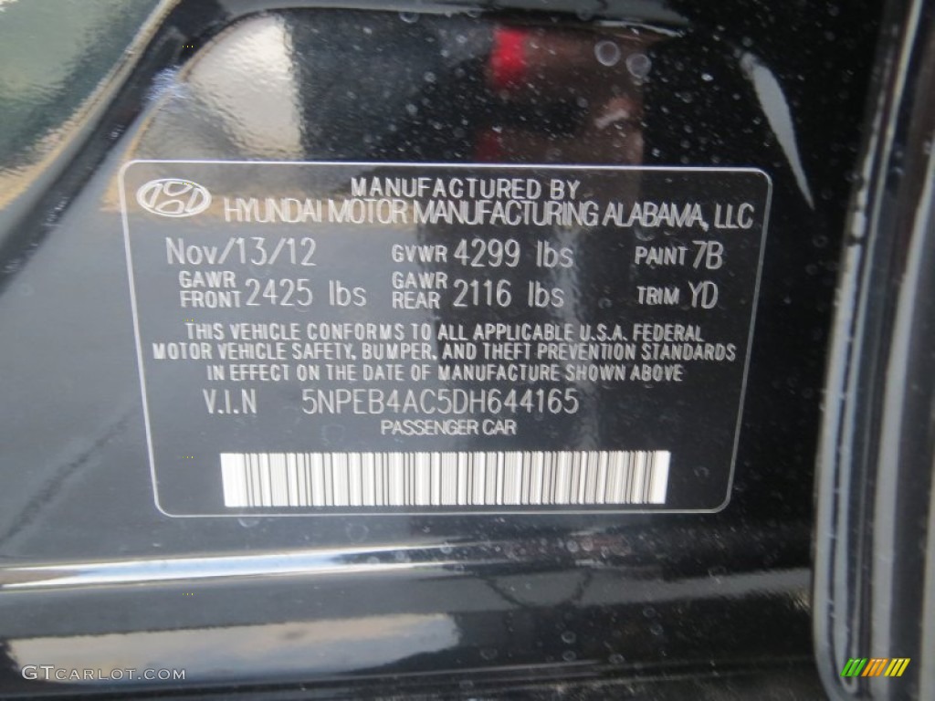 2013 Sonata Color Code 7B for Midnight Black Photo #74515731