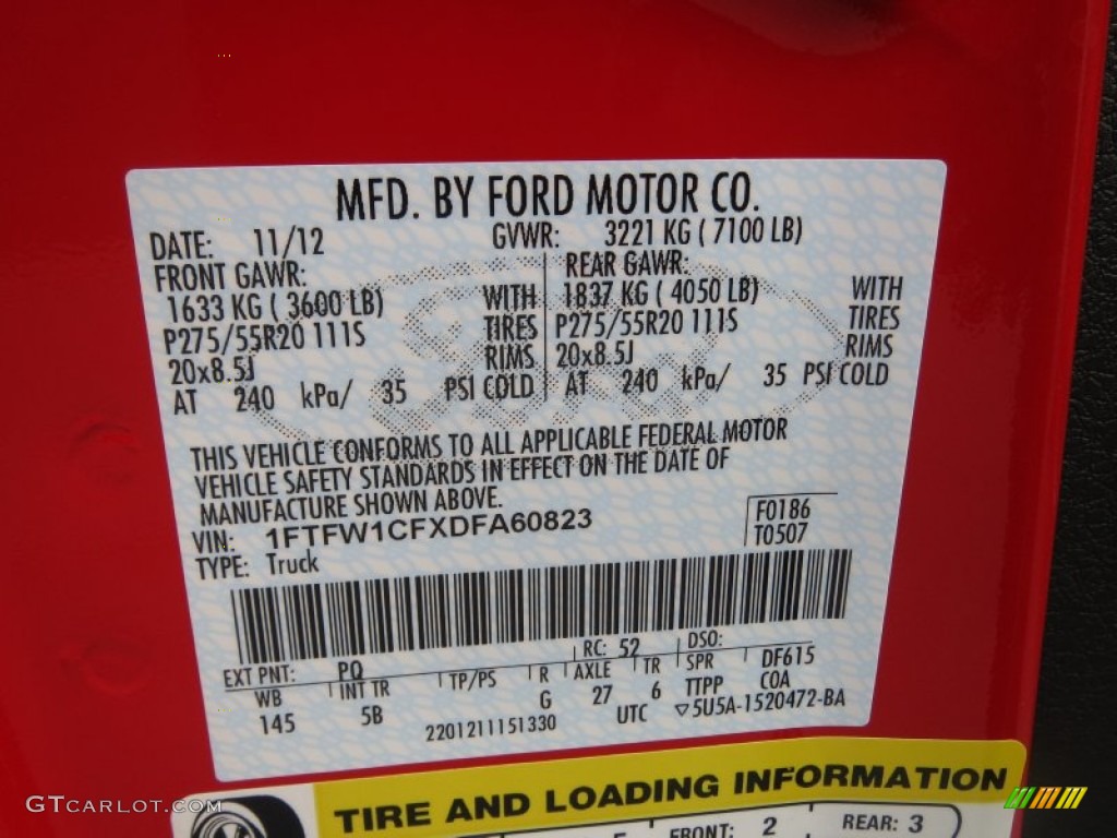 2013 F150 Color Code PQ for Race Red Photo #74518547