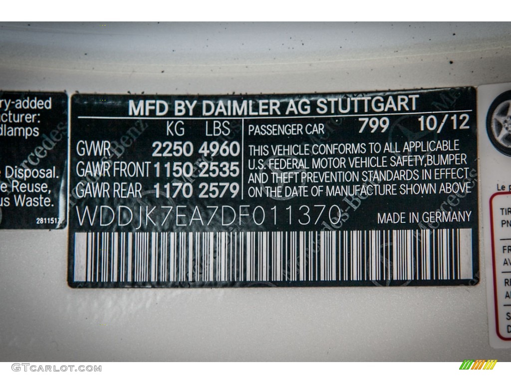 2013 SL Color Code 799 for Diamond White Metallic Photo #74529044