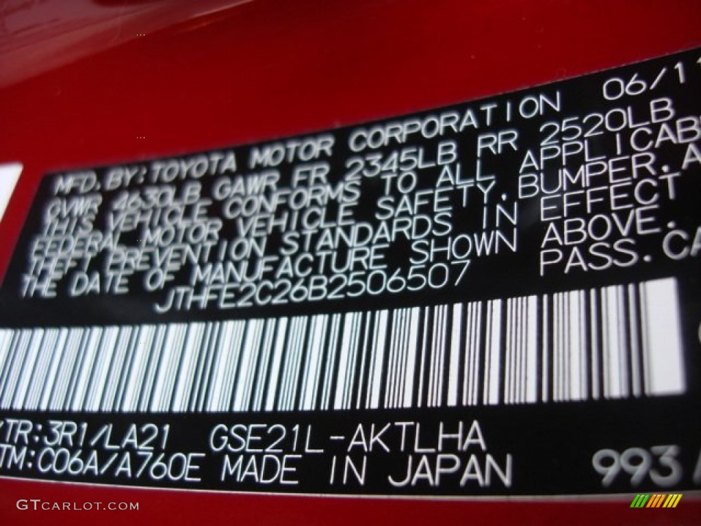 2011 Lexus IS 350C Convertible Color Code Photos