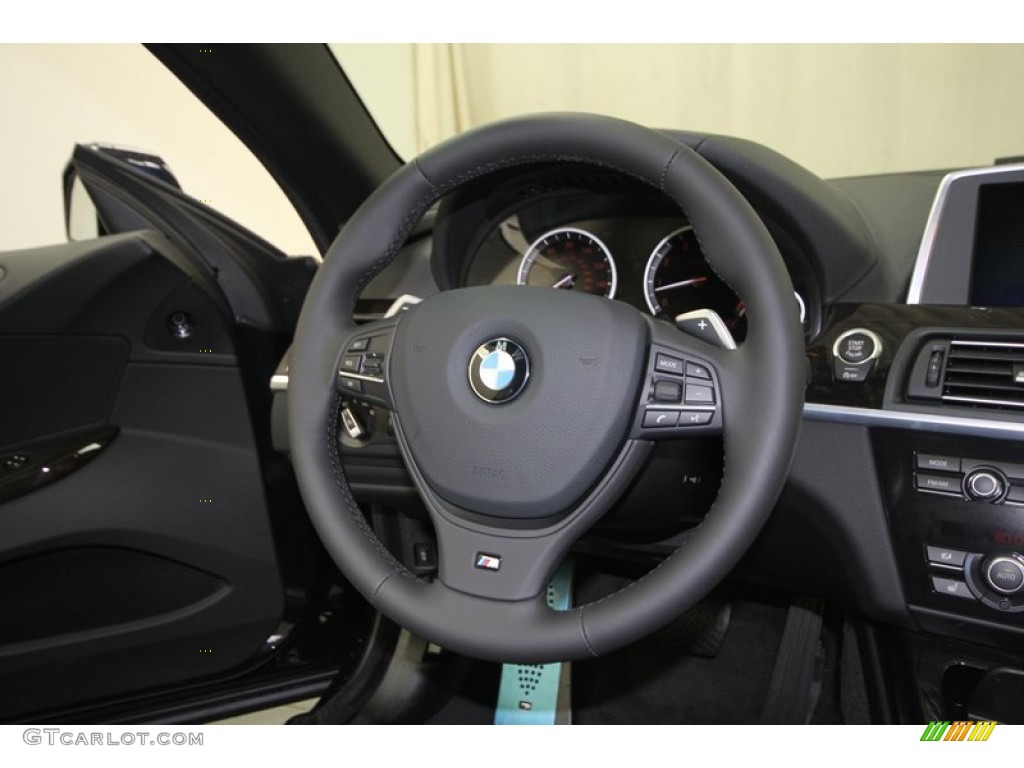 2013 BMW 6 Series 640i Convertible Black Steering Wheel Photo #74536628