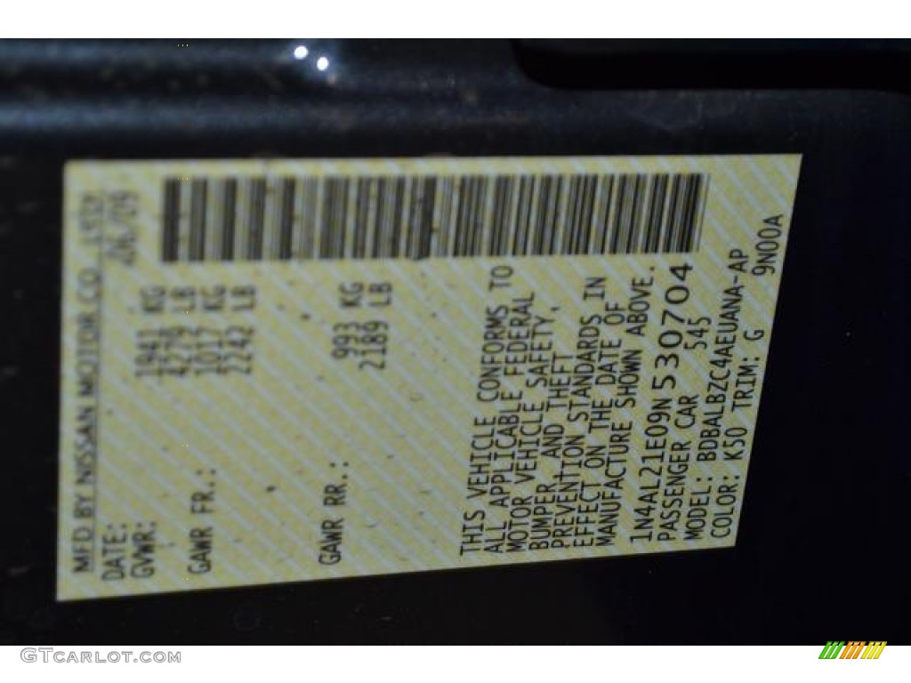 2009 Altima Color Code K50 for Dark Slate Metallic Photo #74560582