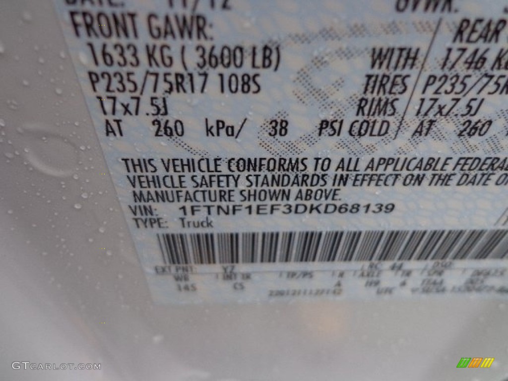 2013 F150 Color Code YZ for Oxford White Photo #74565387