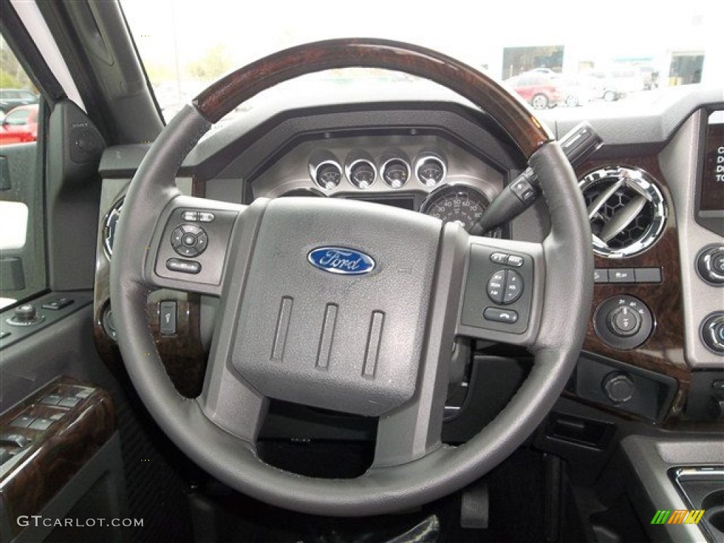 2013 Ford F250 Super Duty Platinum Crew Cab 4x4 Platinum Pecan Leather Steering Wheel Photo #74576440
