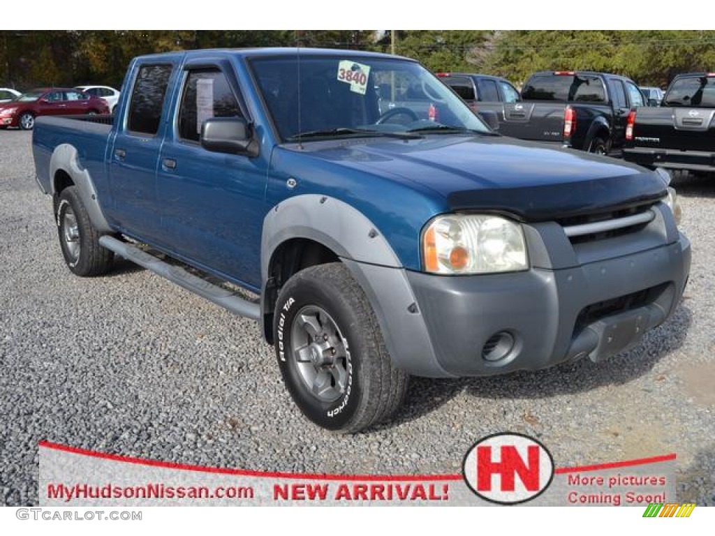 2002 Frontier XE Crew Cab - Electric Blue Metallic / Gray photo #1