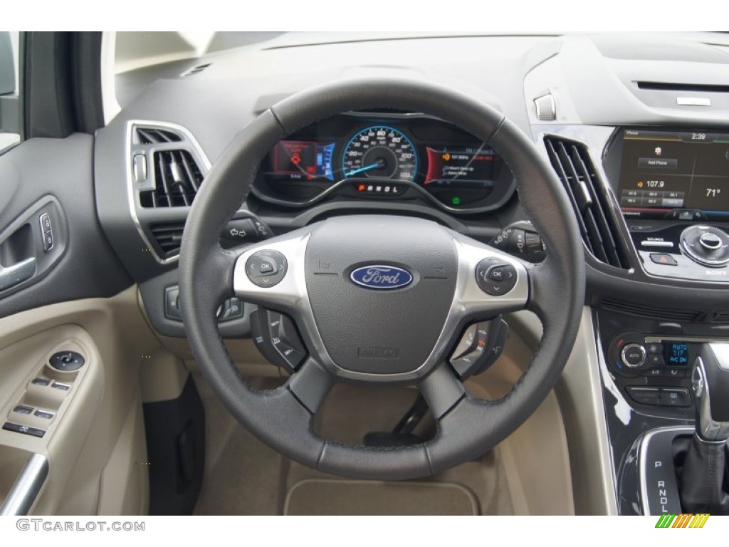 2013 Ford C-Max Hybrid SEL Medium Light Stone Steering Wheel Photo #74582402