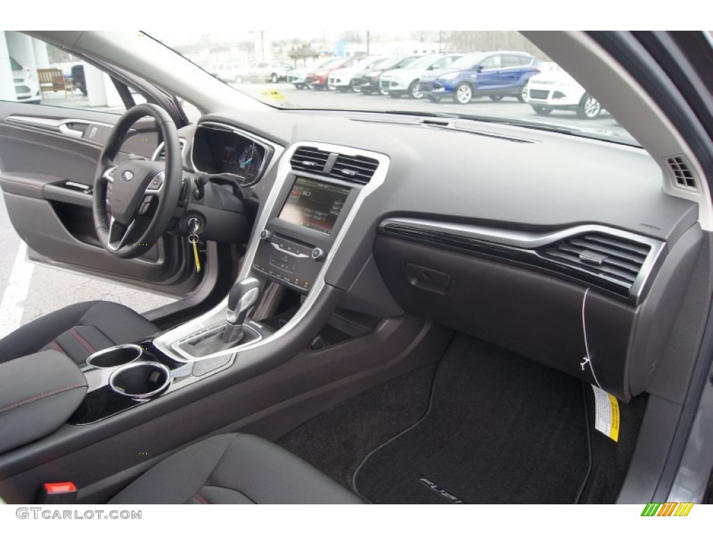 2013 Ford Fusion SE 2.0 EcoBoost SE Appearance Package Charcoal Black/Red Stitching Dashboard Photo #74583252