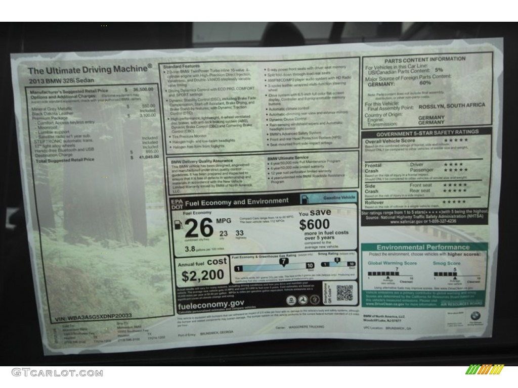 2013 3 Series 328i Sedan - Mineral Grey Metallic / Black photo #27