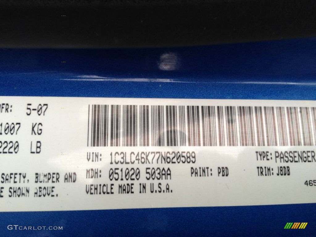 2007 Chrysler Sebring Sedan Color Code Photos