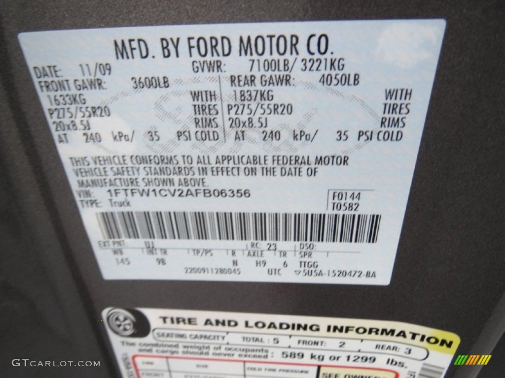 2010 F150 Color Code UJ for Sterling Grey Metallic Photo #74592572