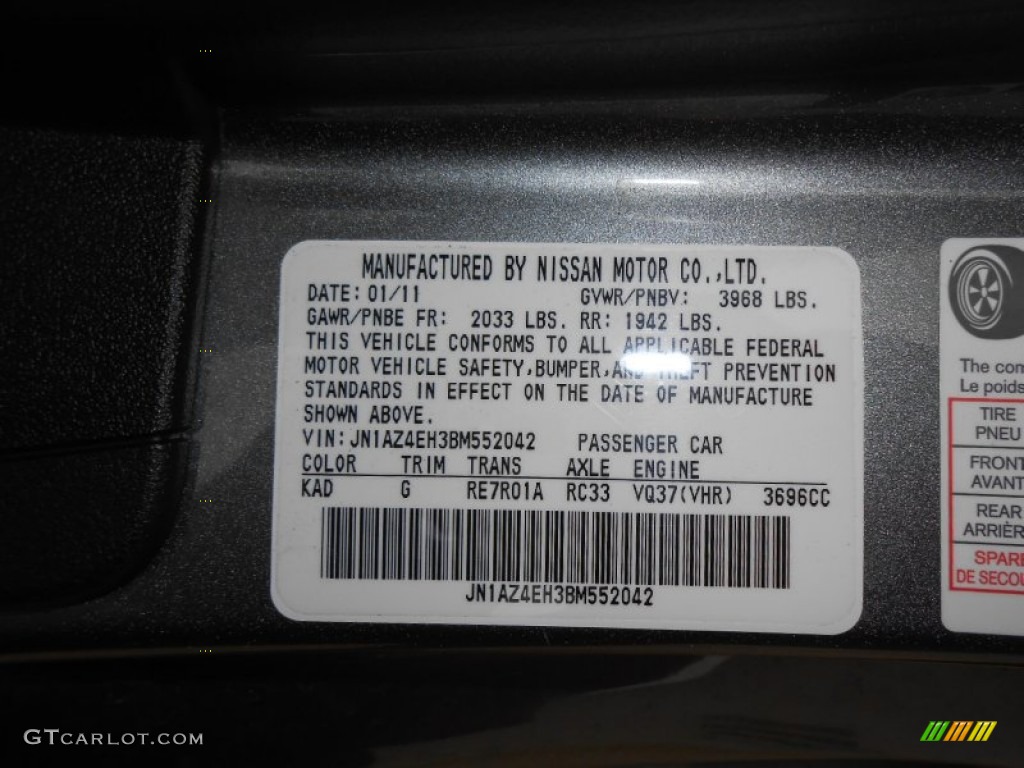 2011 370Z Color Code KAD for Gun Metallic Photo #74594555