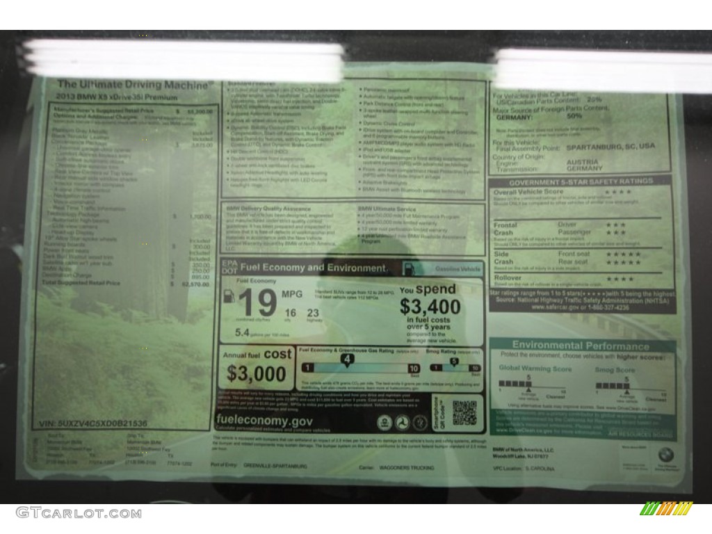 2013 BMW X5 xDrive 35i Premium Window Sticker Photo #74597276