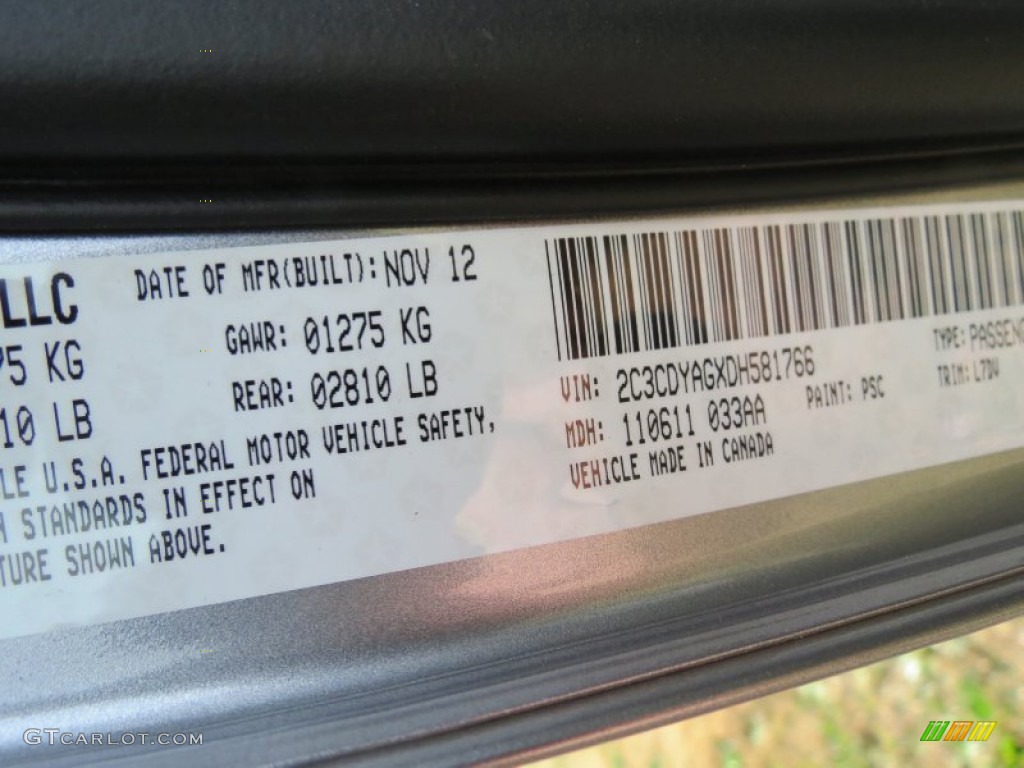 2013 Challenger Color Code PSC for Billet Silver Metallic Photo #74632230