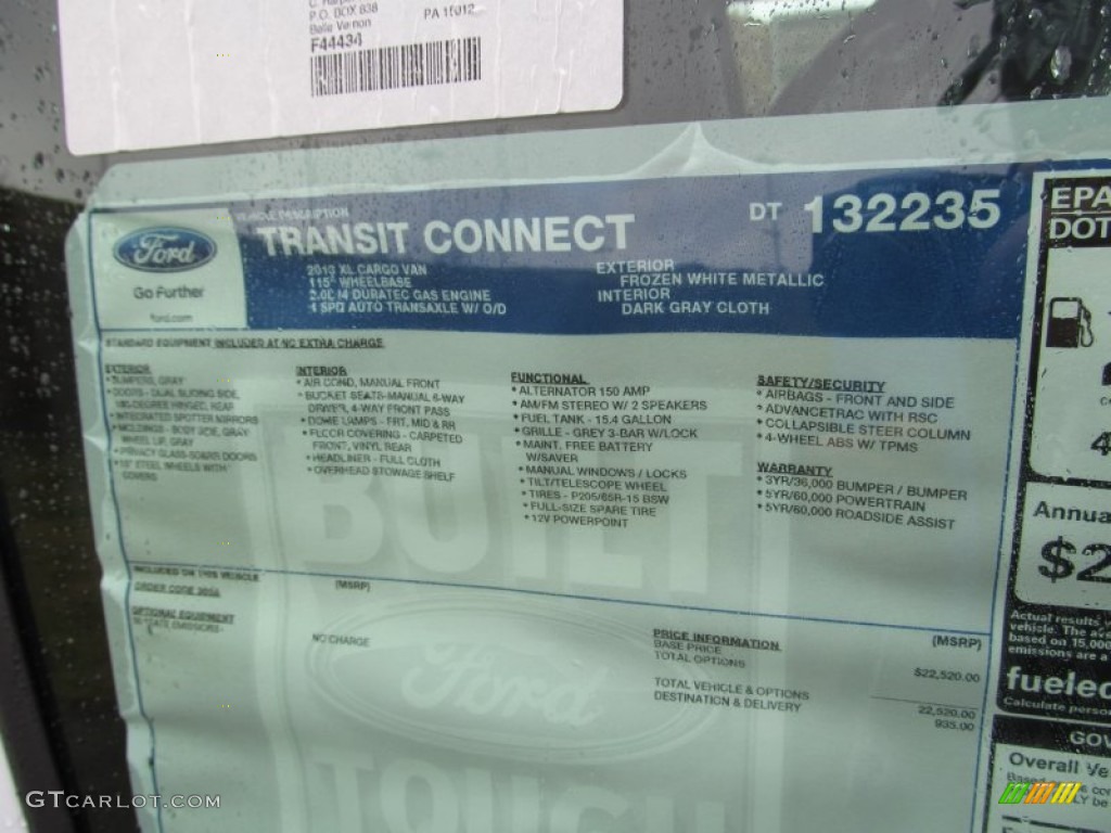 2013 Ford Transit Connect XL Van Window Sticker Photo #74632524