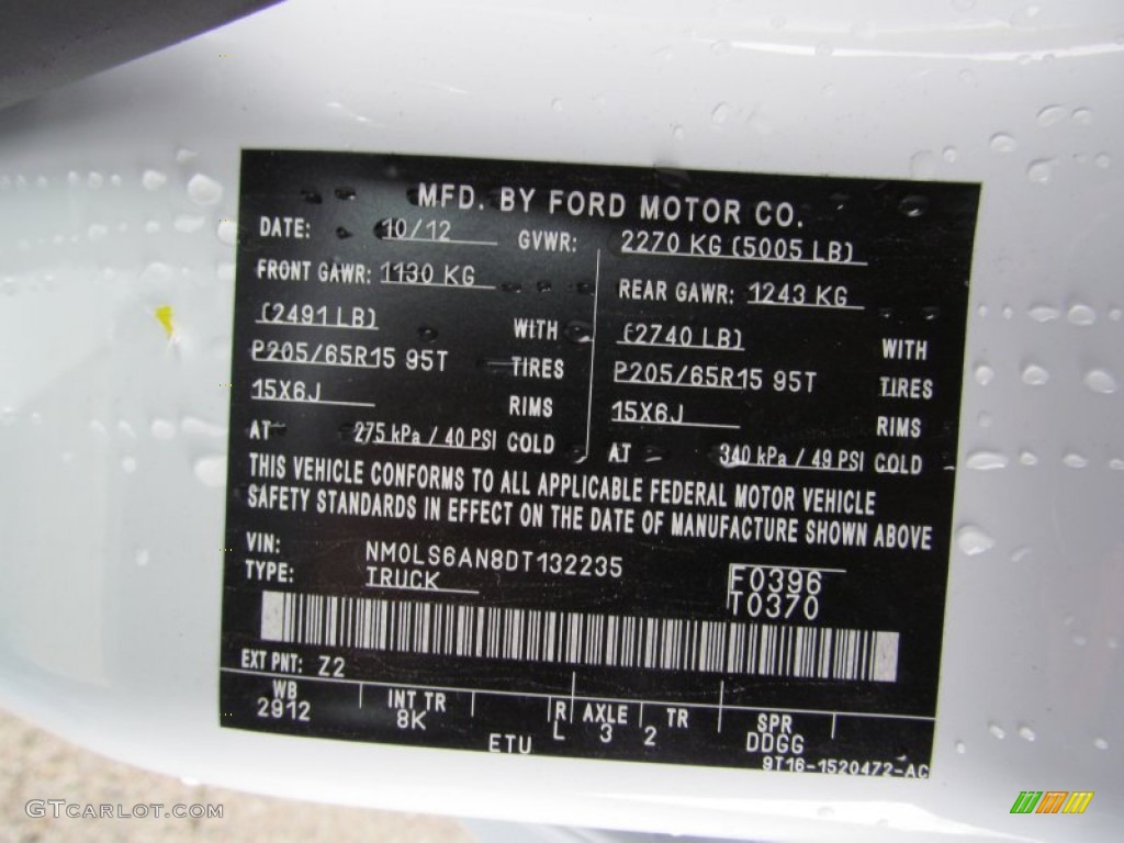 2013 Transit Connect Color Code Z2 for Frozen White Photo #74632544