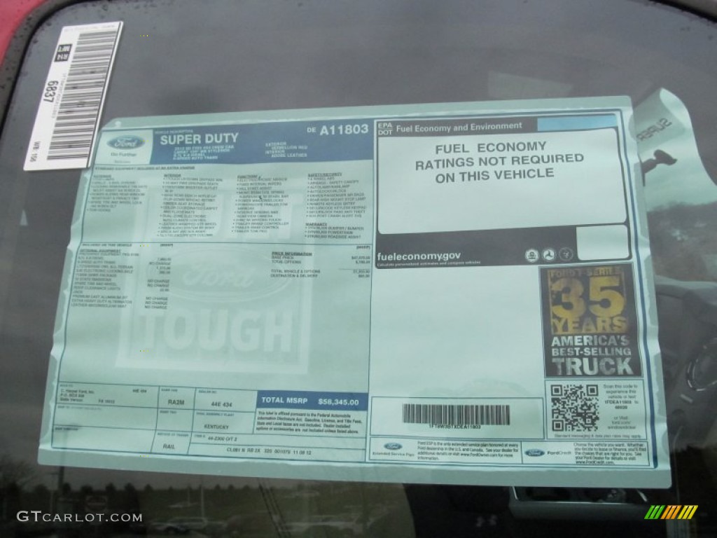 2013 Ford F350 Super Duty Lariat Crew Cab 4x4 Window Sticker Photo #74632650