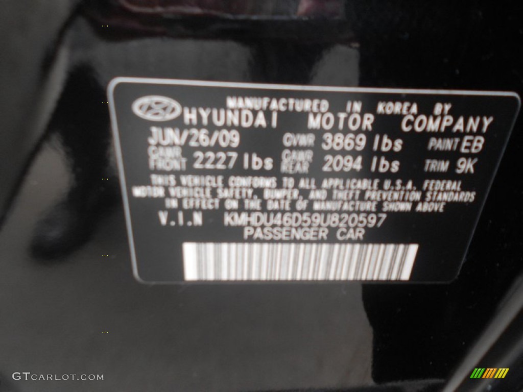 2009 Elantra SE Sedan - Black Pearl / Gray photo #17