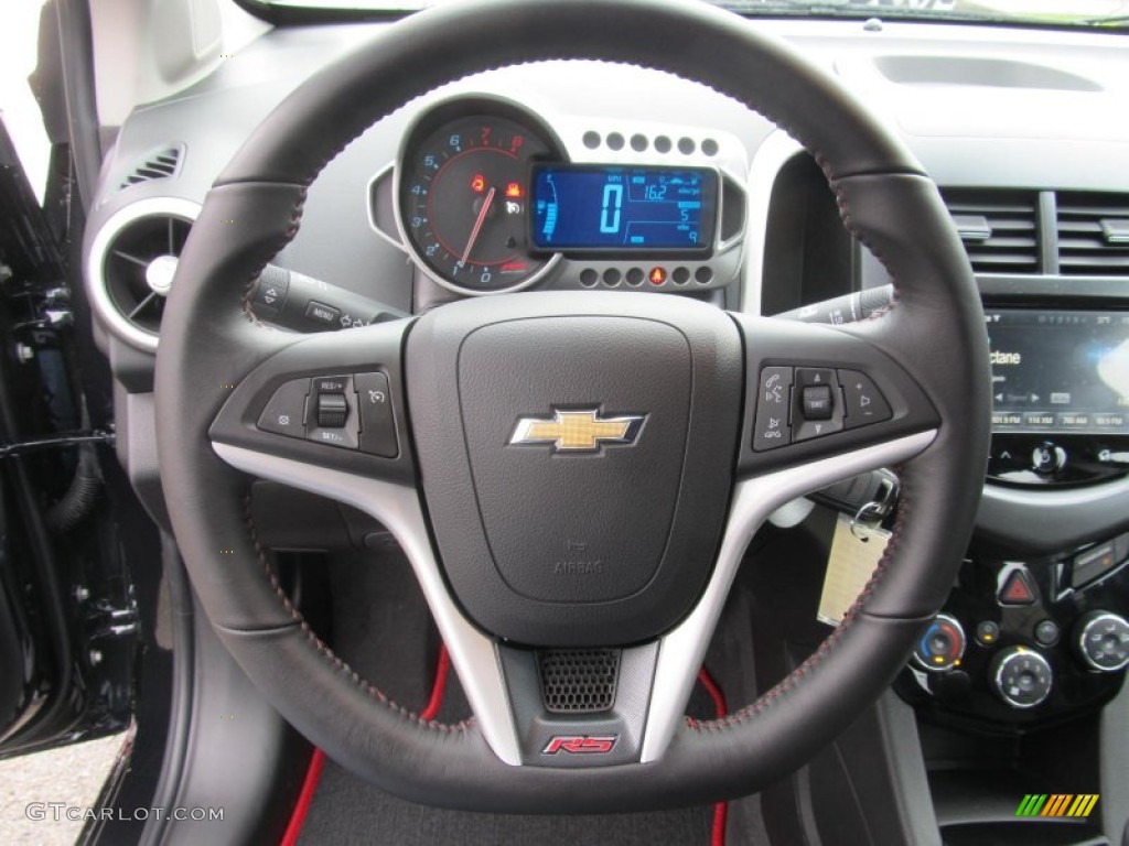 2013 Chevrolet Sonic RS Hatch RS Jet Black Leather/Microfiber Steering Wheel Photo #74636421