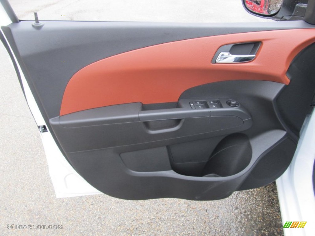 2013 Chevrolet Sonic LTZ Hatch Jet Black/Brick Door Panel Photo #74636797