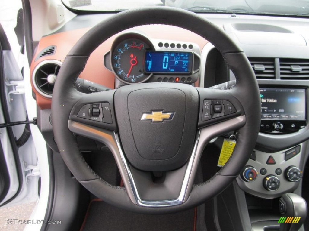 2013 Chevrolet Sonic LTZ Hatch Jet Black/Brick Steering Wheel Photo #74636871