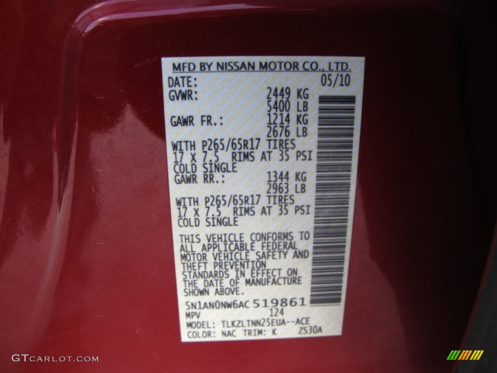 2010 Xterra Color Code NAC for Red Brick Metallic Photo #74640740