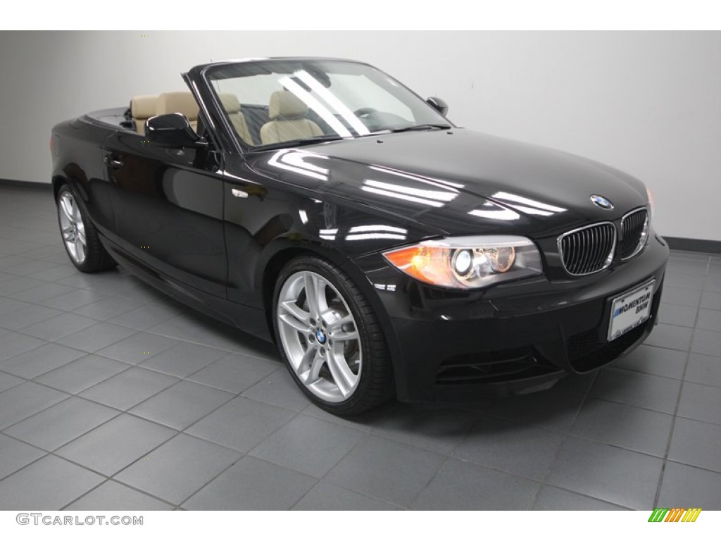 2012 1 Series 135i Convertible - Jet Black / Savanna Beige photo #1