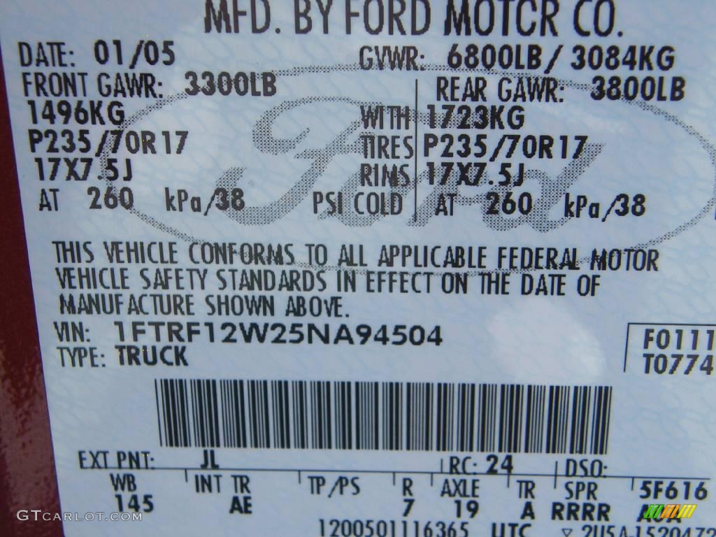 2005 F150 XL Regular Cab - Dark Toreador Red Metallic / Medium Flint Grey photo #27