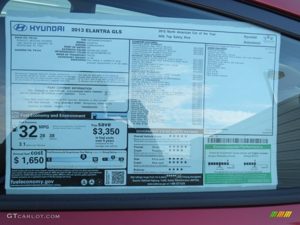2013 Elantra GLS - Red / Beige photo #32