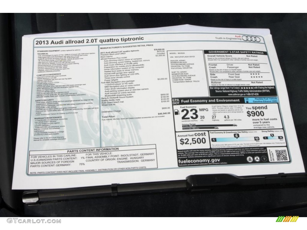 2013 Audi Allroad 2.0T quattro Avant Window Sticker Photo #74664343